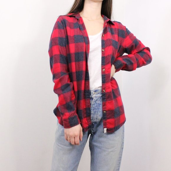 *American Eagle Boyfriend Fit Red Blue Flannel - Picture 3 of 8